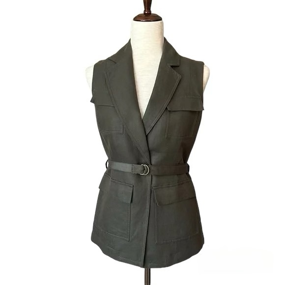 Banana Republic Safari Vest Olive Green Linen Cotton Cargo Utility Vest XS - Picture 1 of 5